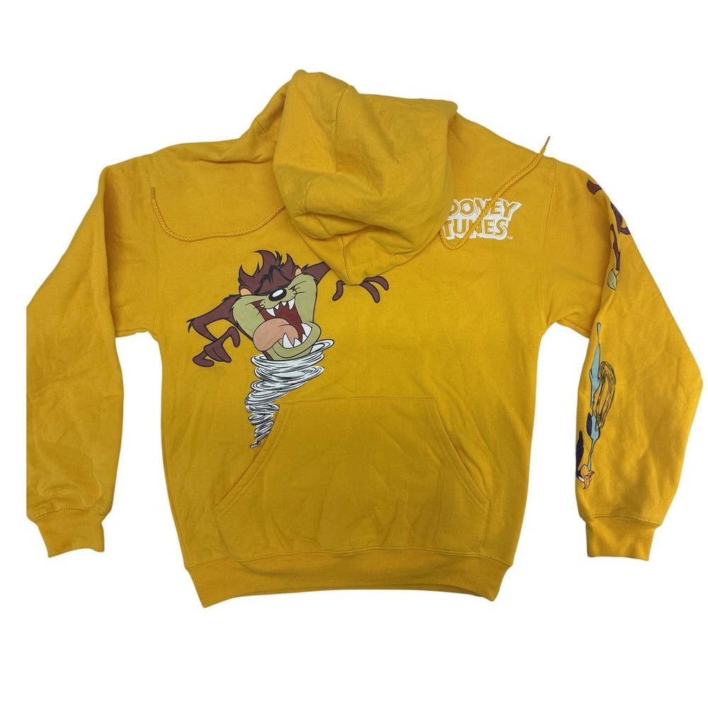 Looney Tunes Taz Bugs Bunny Marvin the Martian Yellow Graphic Hoodie Small